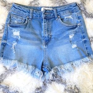 Mid-Rise Ripped Denim Short Jeans